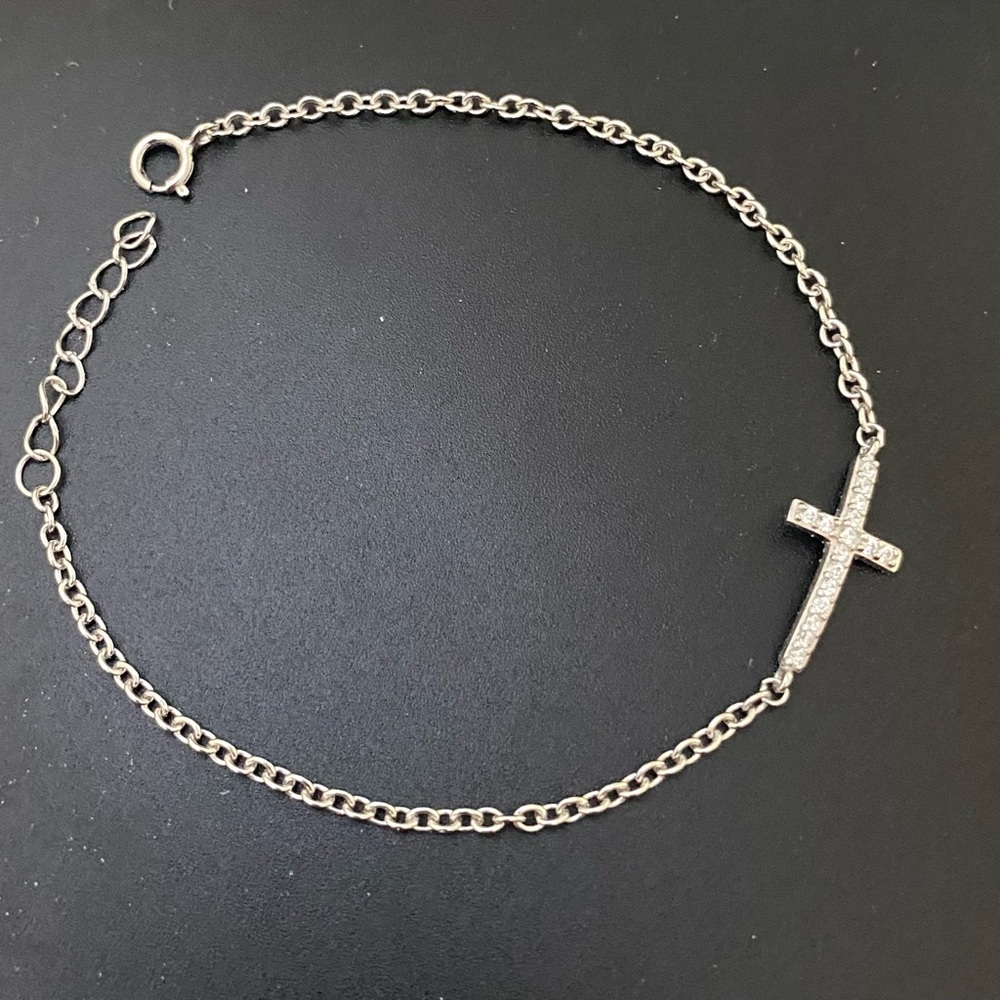 Real 925 Sterling Silver Cross Dainty Bracelet Plata Cruz Pulsera Handmade